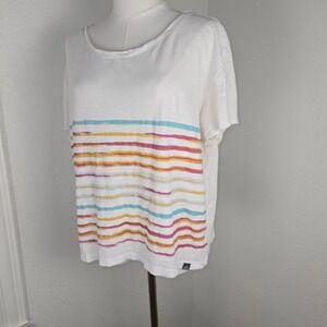 Prana Womens Large Striped Organic Cotton Tee Scoop Neck Casual Top